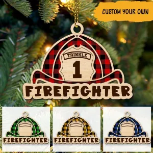 Firefighter Christmas Custom 2 Layered Wooden Ornament Firefighter Hat Personalized Gift