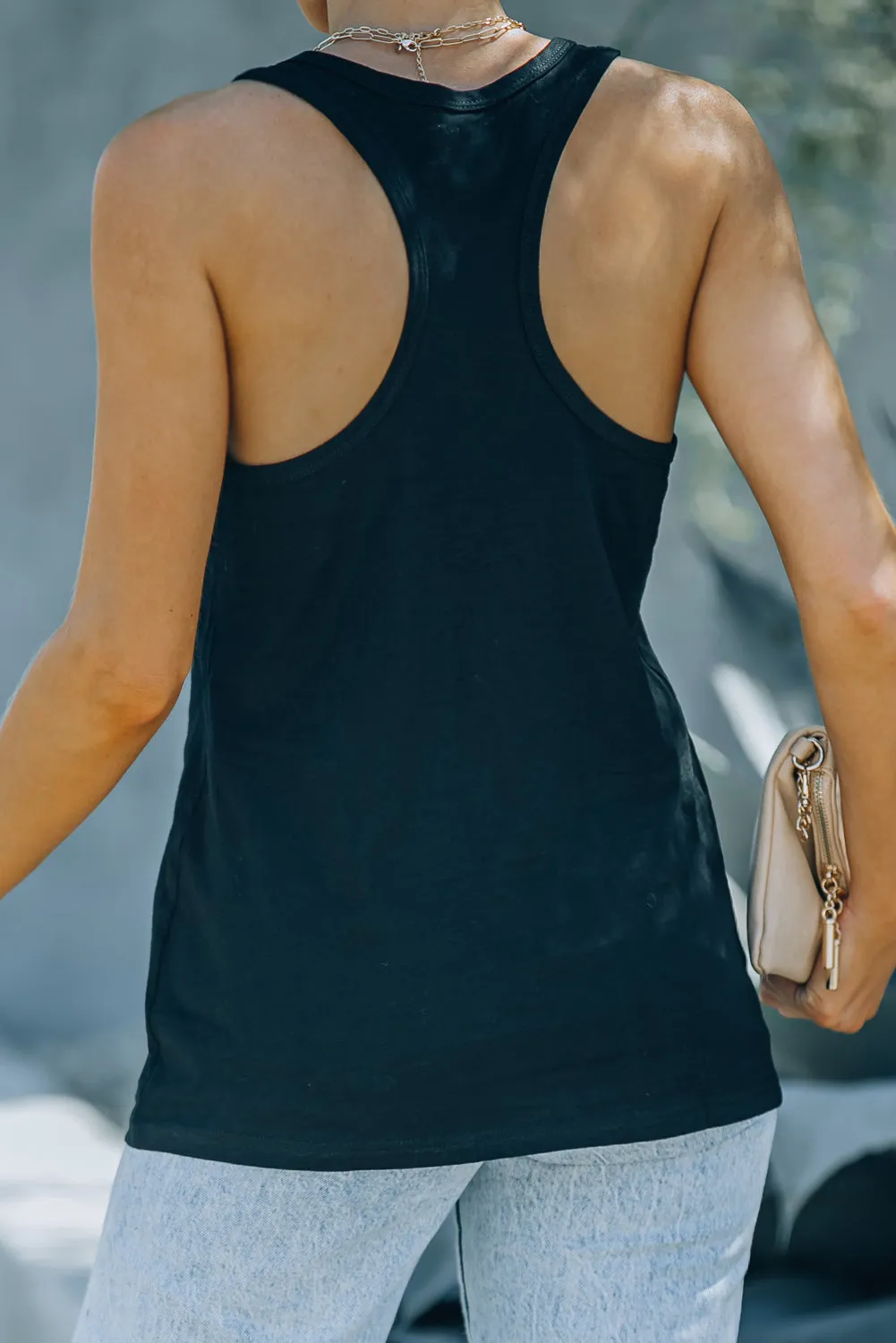 Gray Scoop Neck Basic Solid Tank Top