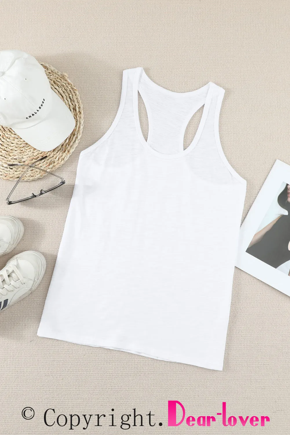 Gray Scoop Neck Basic Solid Tank Top