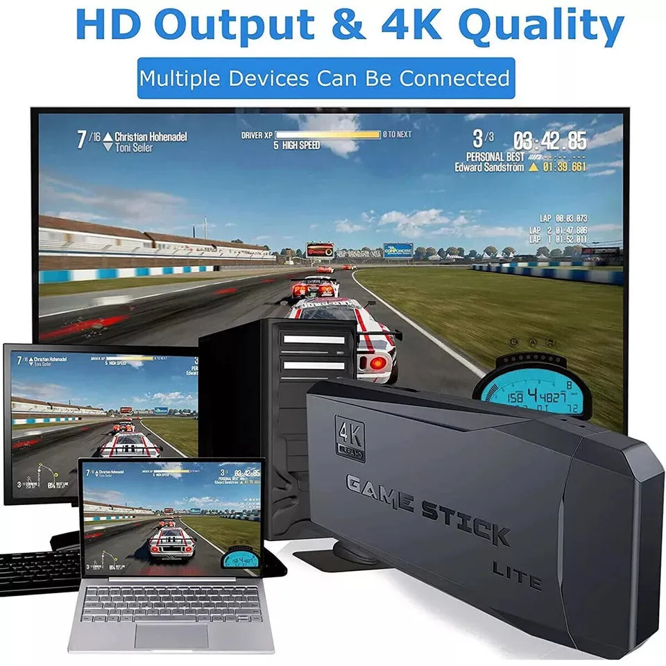 HDMI 4K TV Game Stick Console | 64GB with 20,000  Retro Games & 2 Wireless Gamepads