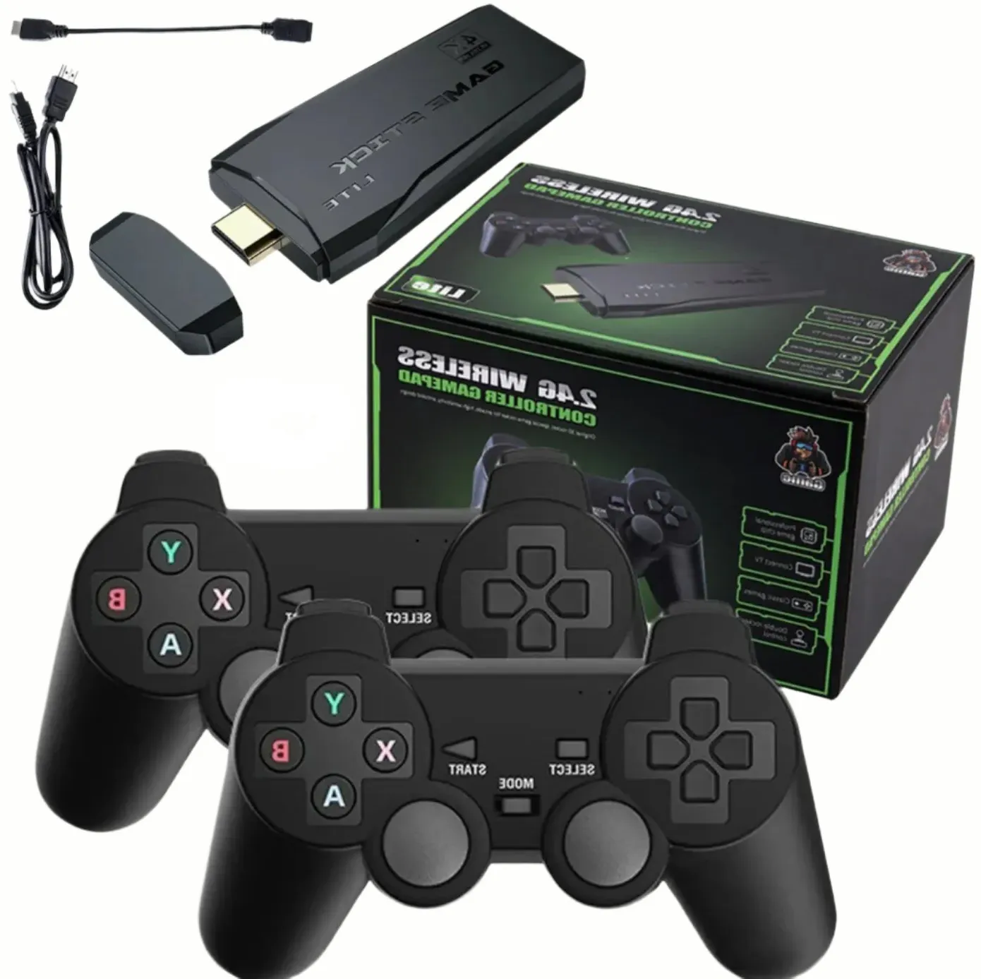 HDMI 4K TV Game Stick Console | 64GB with 20,000  Retro Games & 2 Wireless Gamepads