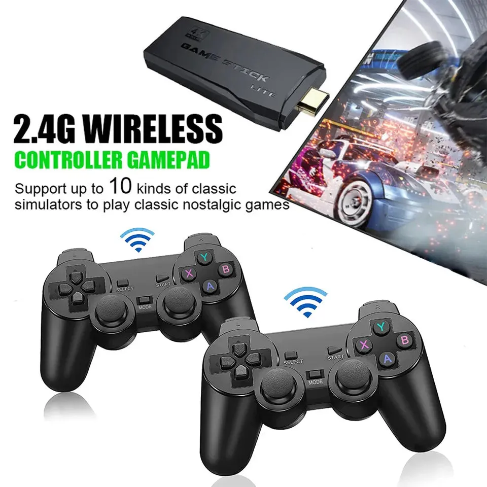 HDMI 4K TV Game Stick Console | 64GB with 20,000  Retro Games & 2 Wireless Gamepads
