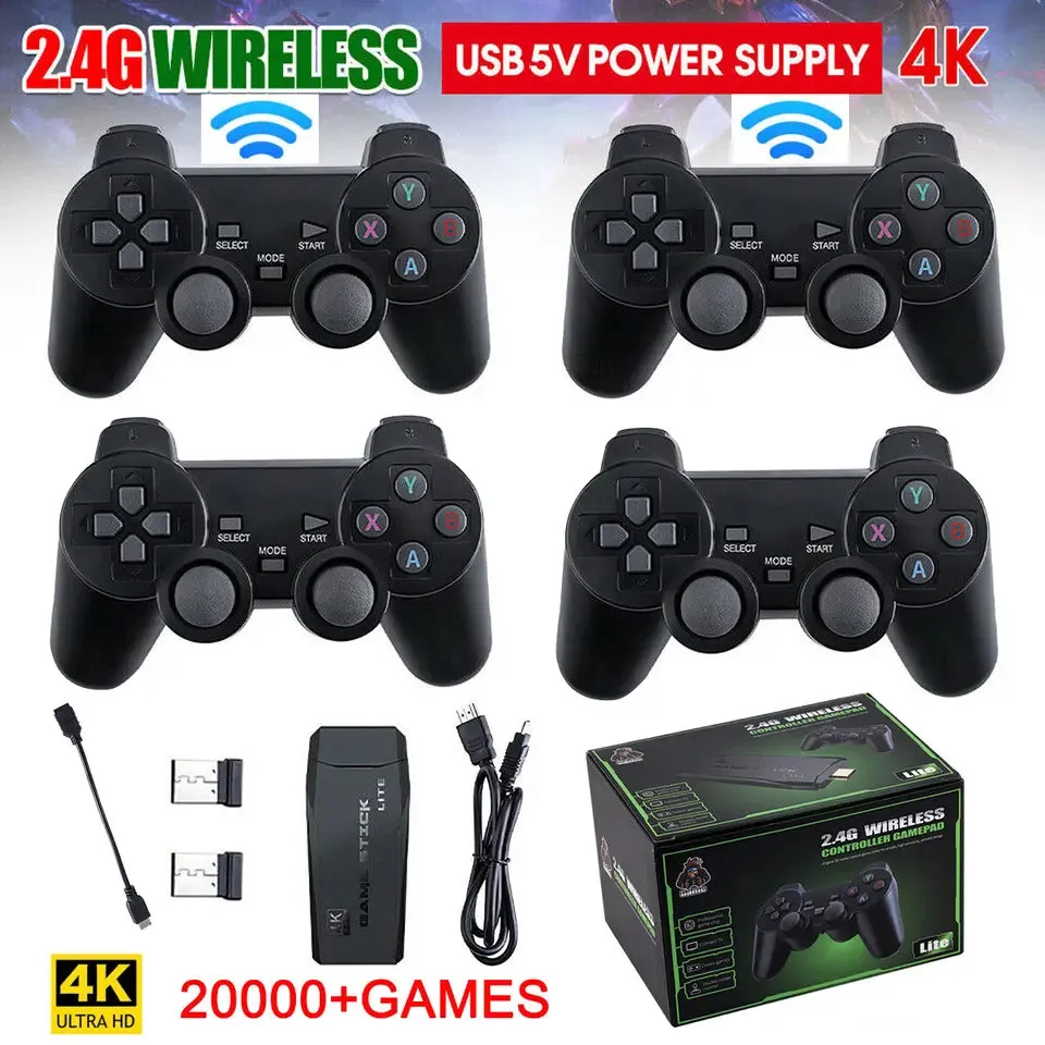 HDMI 4K TV Game Stick Console | 64GB with 20,000  Retro Games & 2 Wireless Gamepads