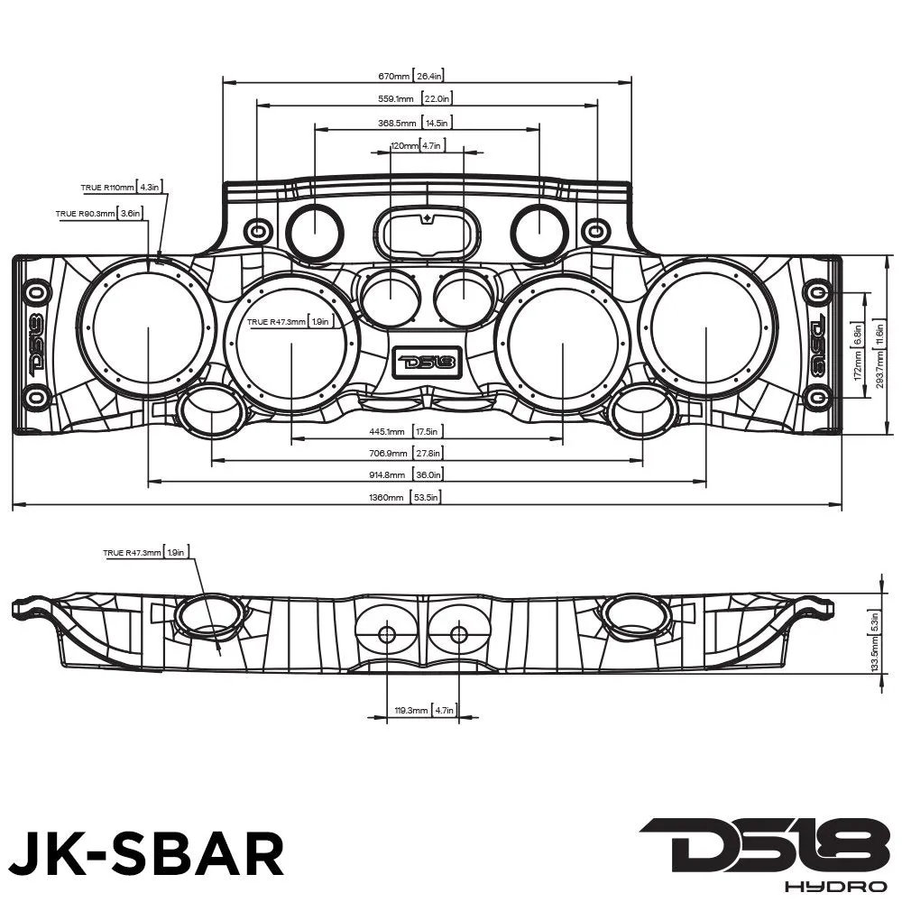 Jeep Wrangler Sound Bar for 8" Speakers Tweeters Drivers JK JKU Soundbar 07-17