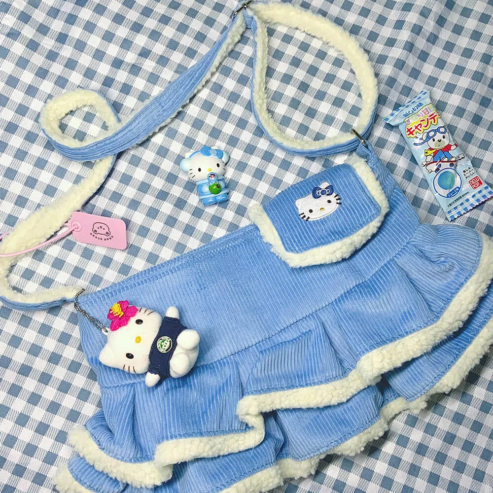 Kawaii Hello Kitty's Mini Skirt Corduroy Crossbody Bag
