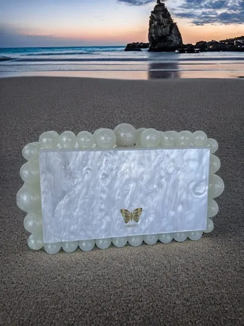 Kira Blue Acrylic Pearl Clutch Bag By Nikoza Collection