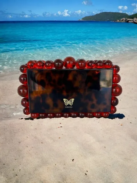 Kira Blue Acrylic Pearl Clutch Bag By Nikoza Collection