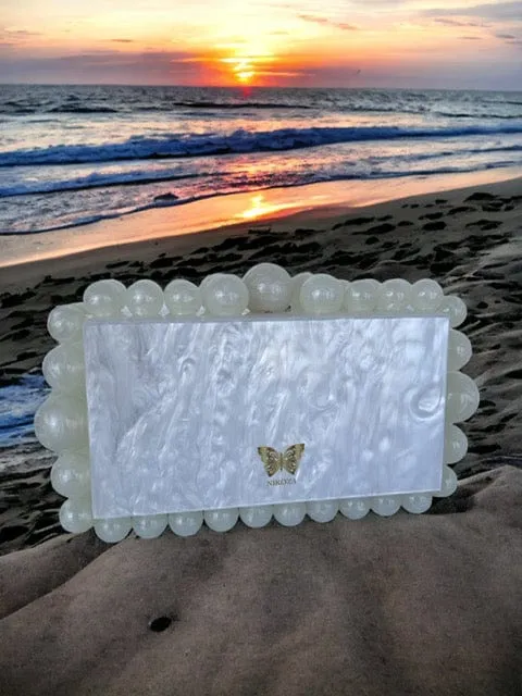 Kira Blue Acrylic Pearl Clutch Bag By Nikoza Collection