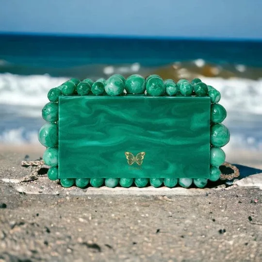 Kira Blue Acrylic Pearl Clutch Bag By Nikoza Collection