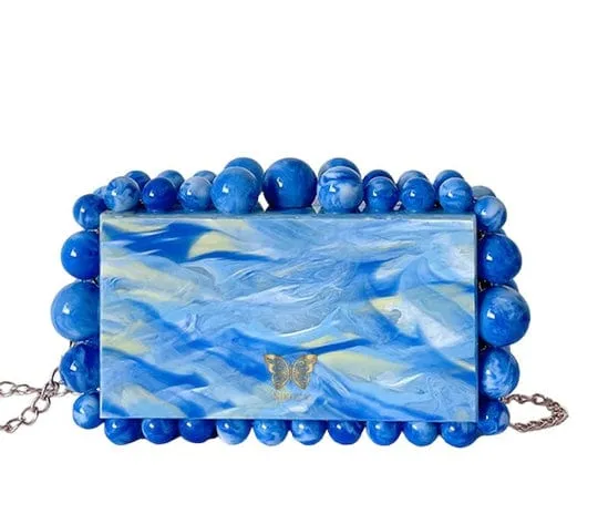 Kira Blue Acrylic Pearl Clutch Bag By Nikoza Collection