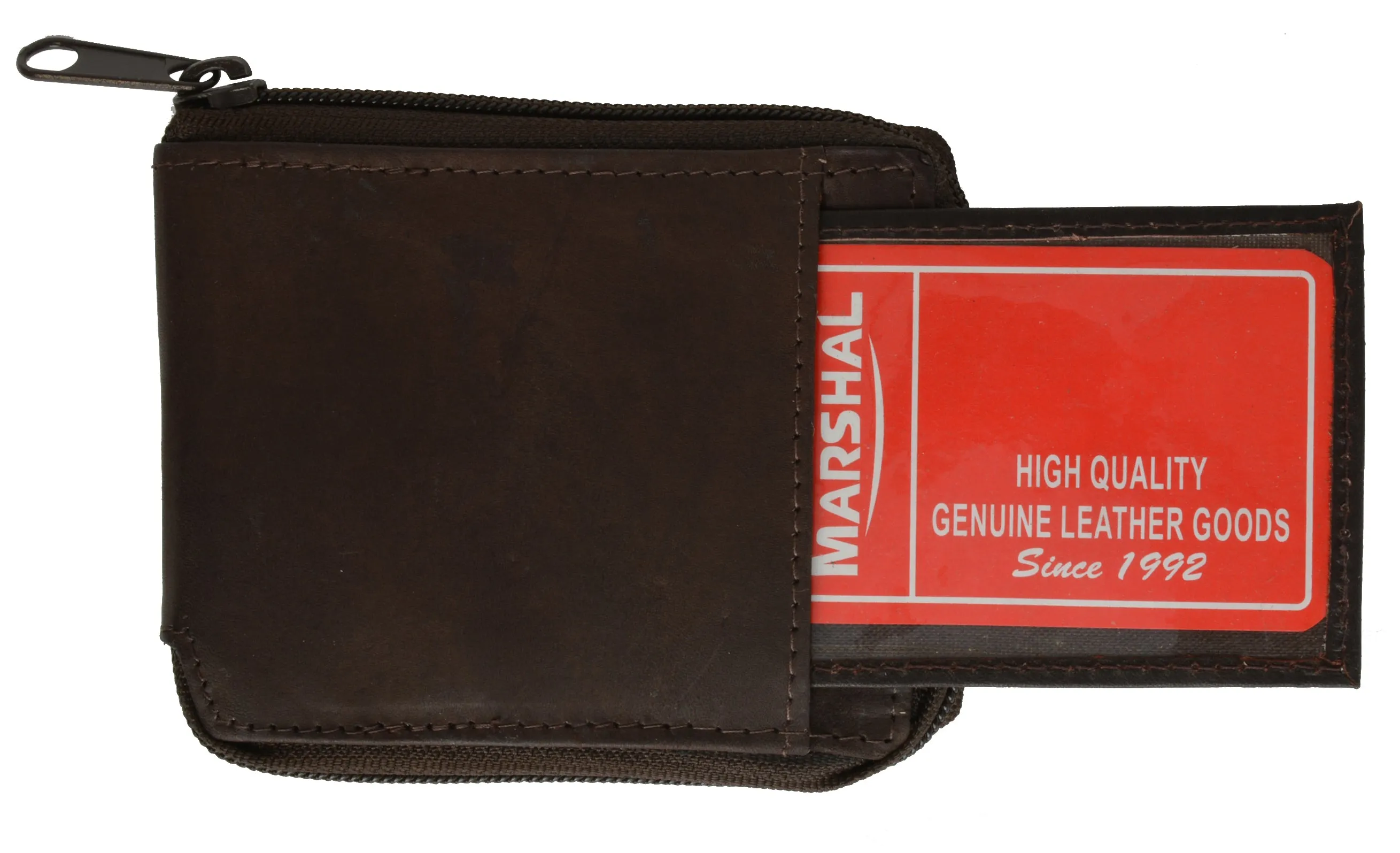 Marshal Genuine Leather Men Zipper Credit Card Holder Removable ID Bifold Wallet