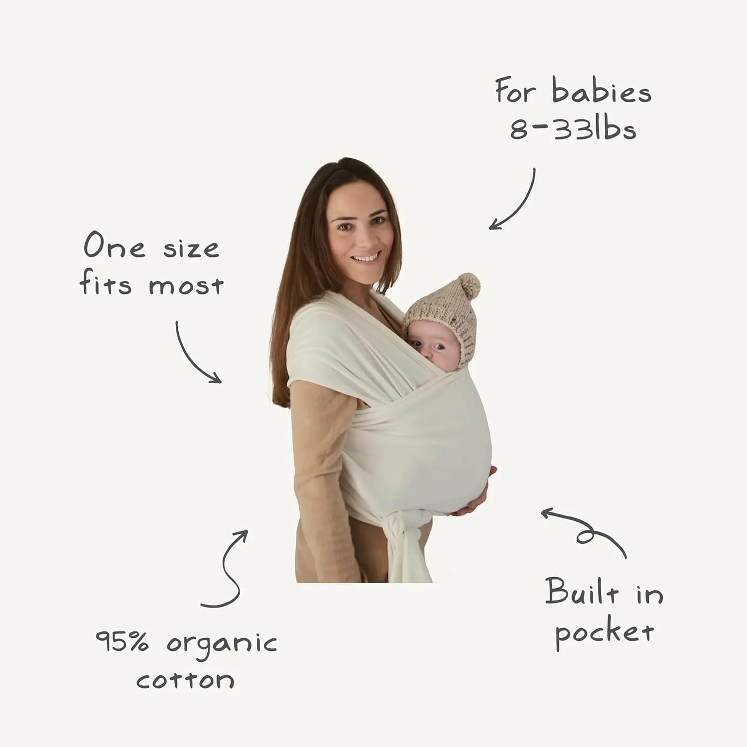 Mushie: Baby Wrap Carrier – 100% Organic Cotton Sling for Newborns and Babies 8-35 lbs