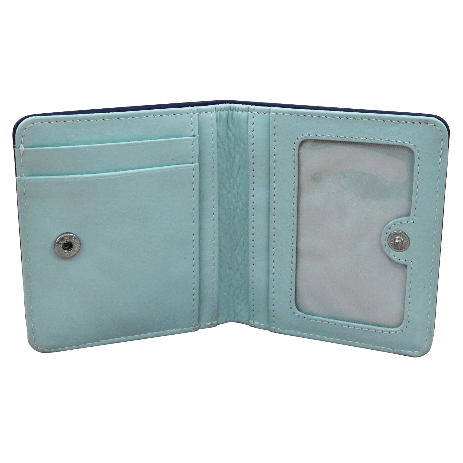 Navy/Chamray-Two Tone Mini Bifold Rfid Leather Wallet