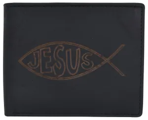 New Men's RFID Jesus Printed Logo Genuine Leather Bifold Wallet /53HTC Jesus