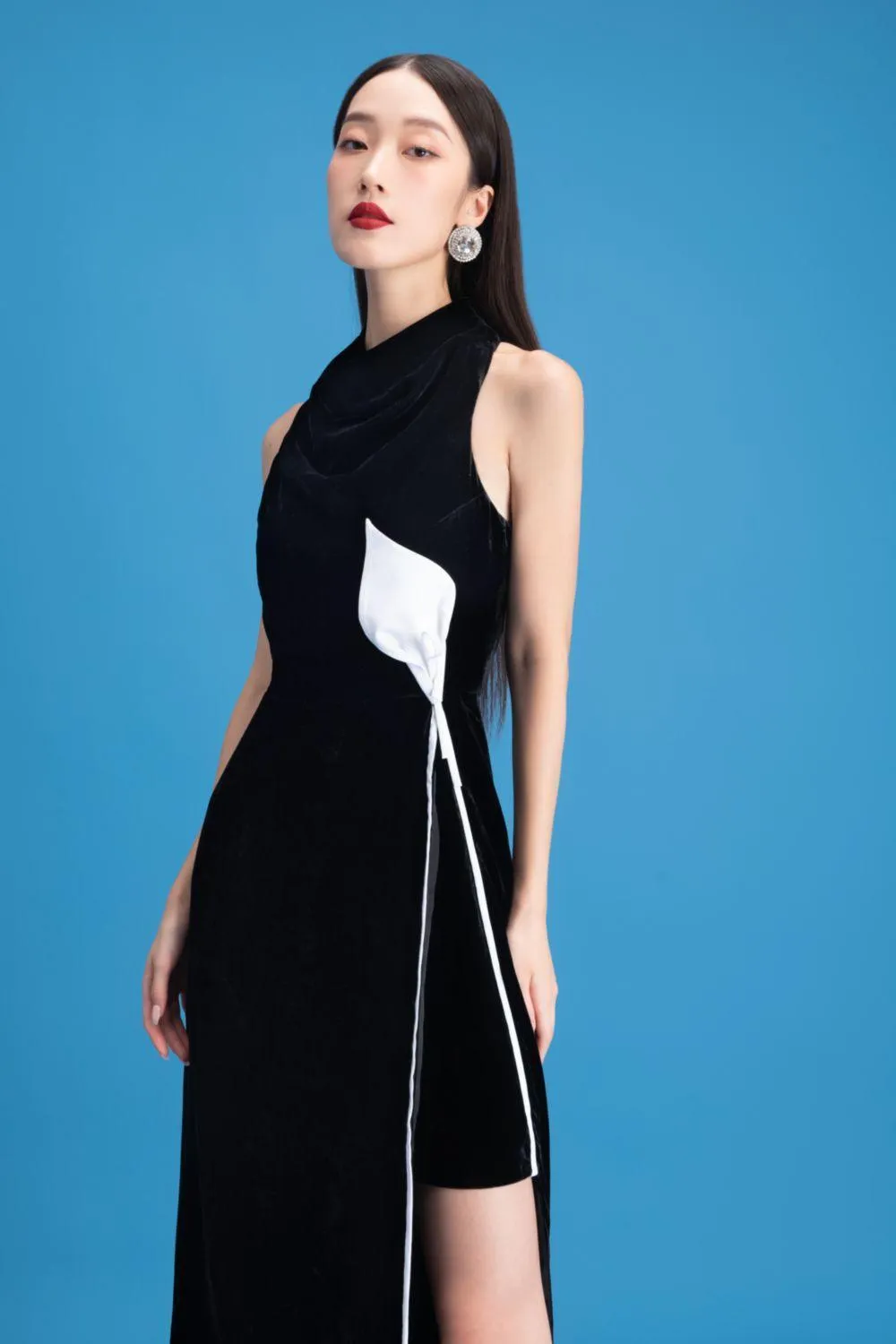 Nova Slit Cowl Neck Velvet Ankle Length Dress