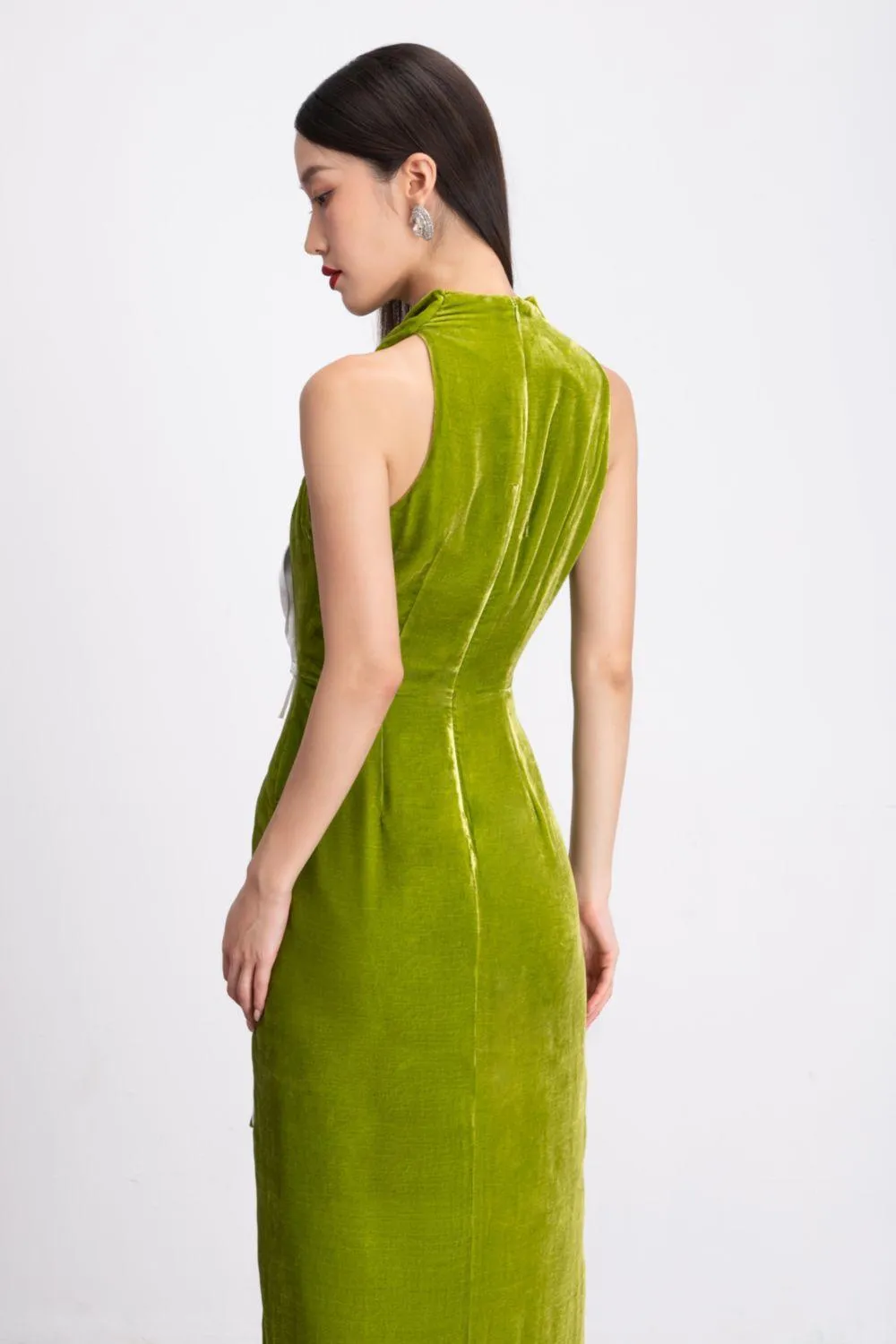 Nova Slit Cowl Neck Velvet Ankle Length Dress