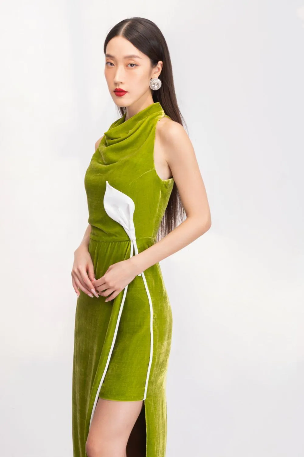 Nova Slit Cowl Neck Velvet Ankle Length Dress