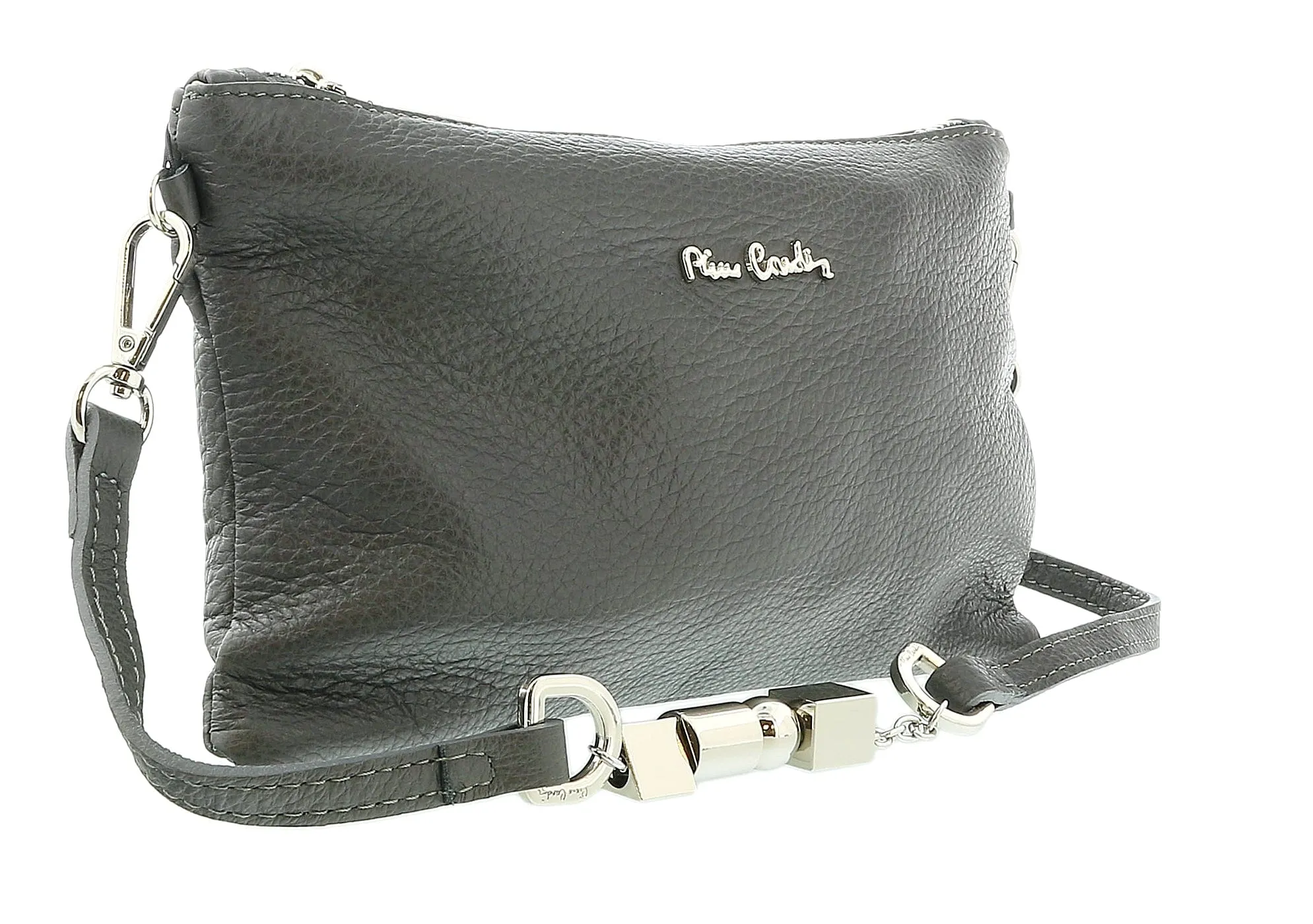 Pierre Cardin Anthracite Leather Small Slouchy Fashion Pouch Clutch