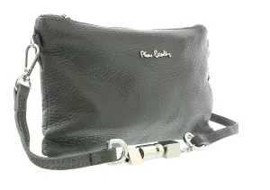 Pierre Cardin Anthracite Leather Small Slouchy Fashion Pouch Clutch