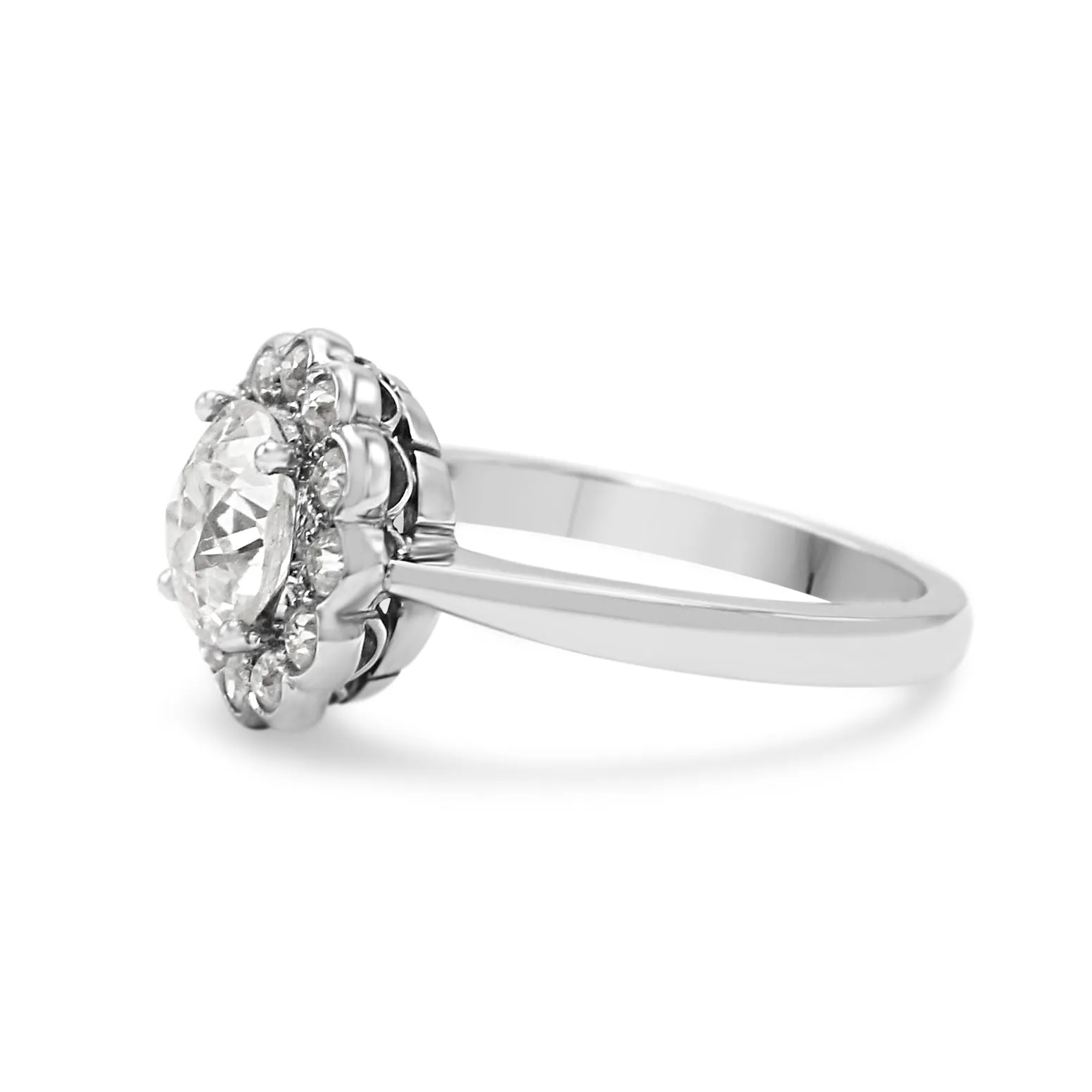 Platinum Handmade 1.85ct Old Brilliant Cut Diamond Cluster Ring