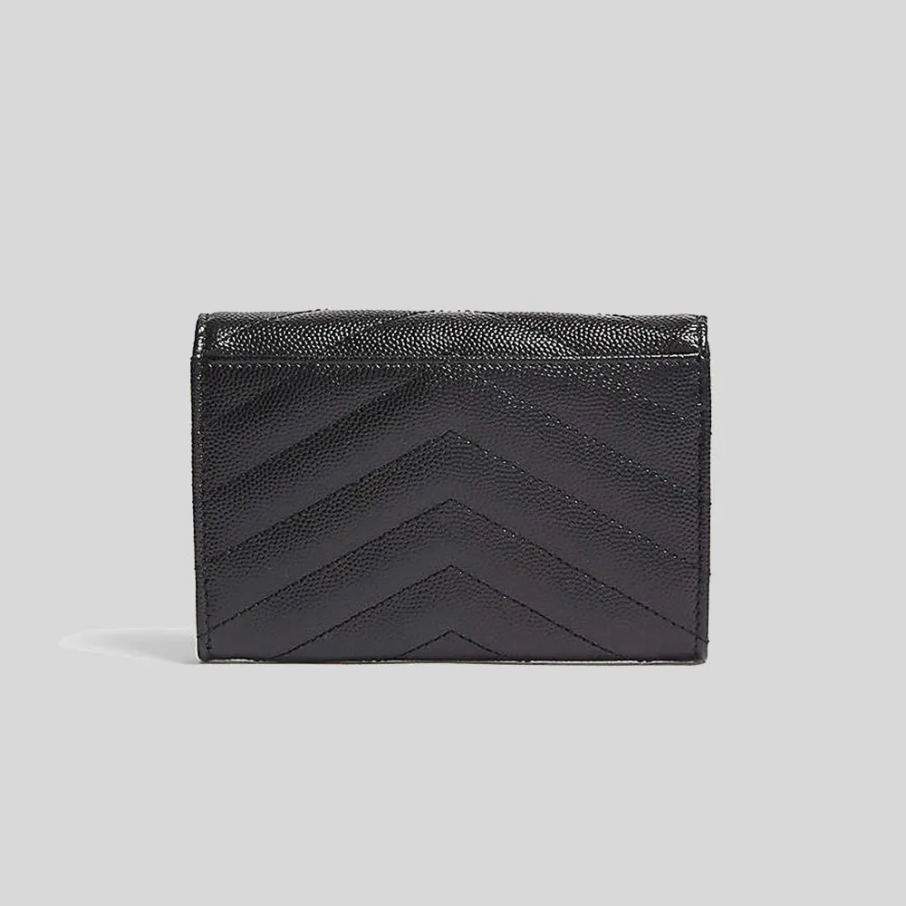 SAINT LAURENT YSL Cassandre Matelasse Small Envelope Wallet In Grain De Poudre Embossed Leather Black 414404BOW01