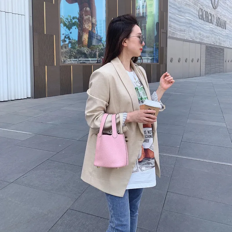 SEALBEER Women's bag 2025 premium sense first layer cowhide vegetable basket women's bag portable mommy bag genuine leather women's bag bucket bag