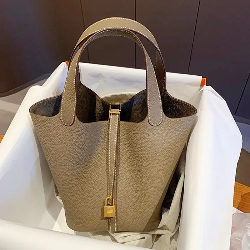 SEALBEER Women's bag 2025 premium sense first layer cowhide vegetable basket women's bag portable mommy bag genuine leather women's bag bucket bag