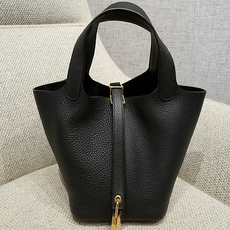 SEALBEER Women's bag 2025 premium sense first layer cowhide vegetable basket women's bag portable mommy bag genuine leather women's bag bucket bag