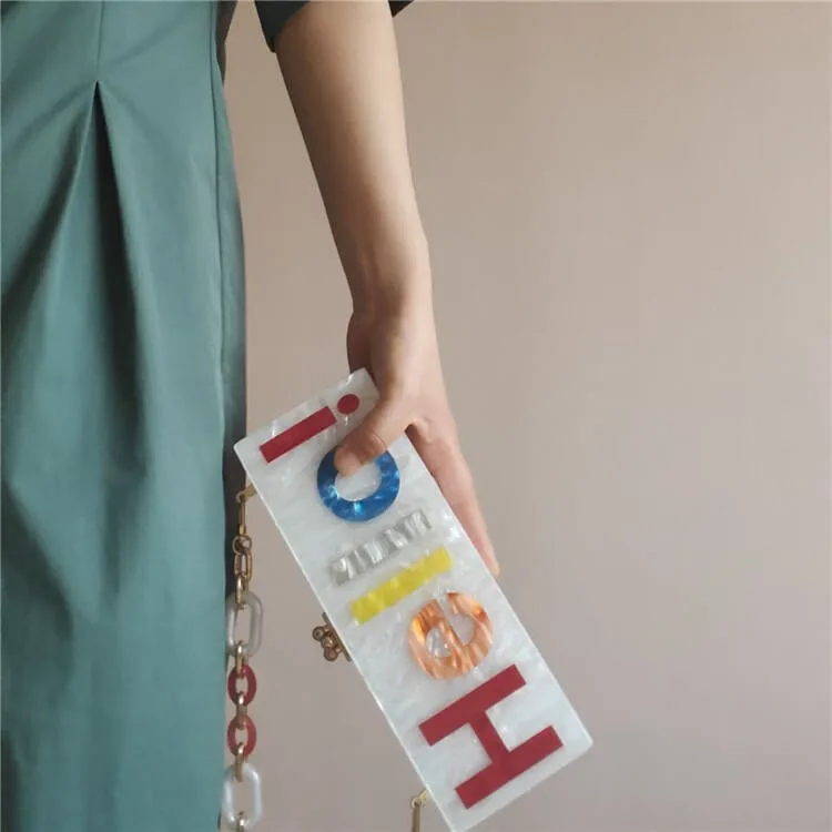Stylish Letter Acrylic Clutch Bag