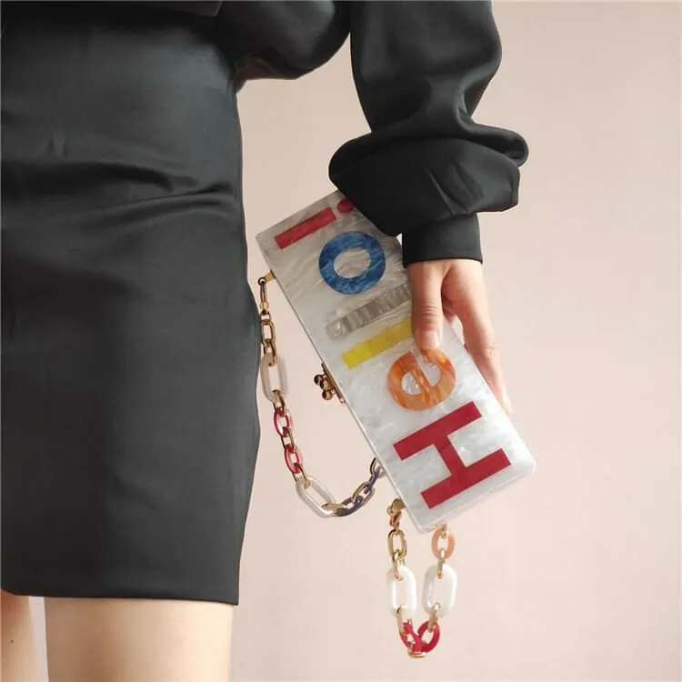 Stylish Letter Acrylic Clutch Bag