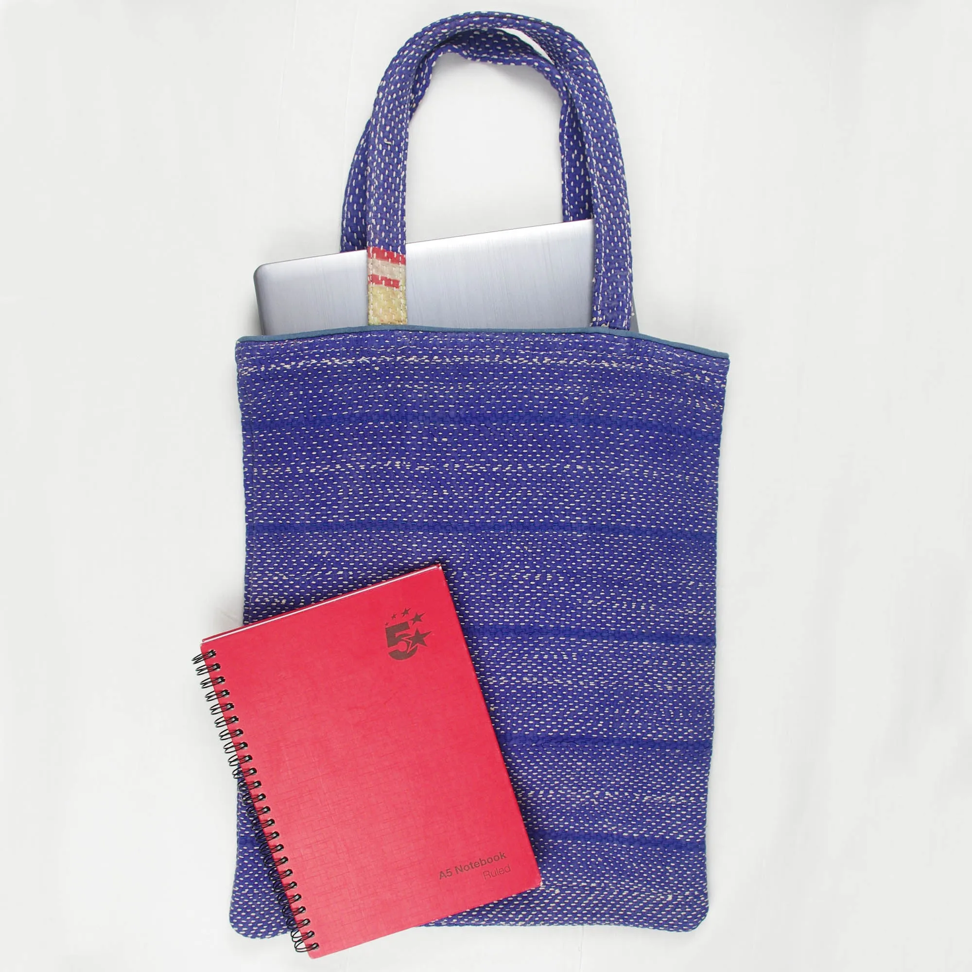 Vintage Fine Kantha Stitched Cotton Tote Bag- Dark Blue