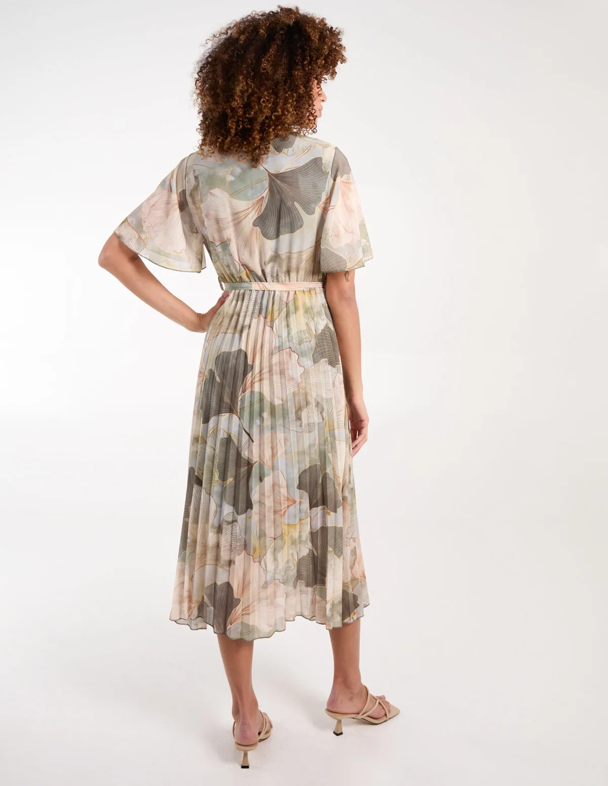 Watercolour Shell Print Pleated Crossover Dress