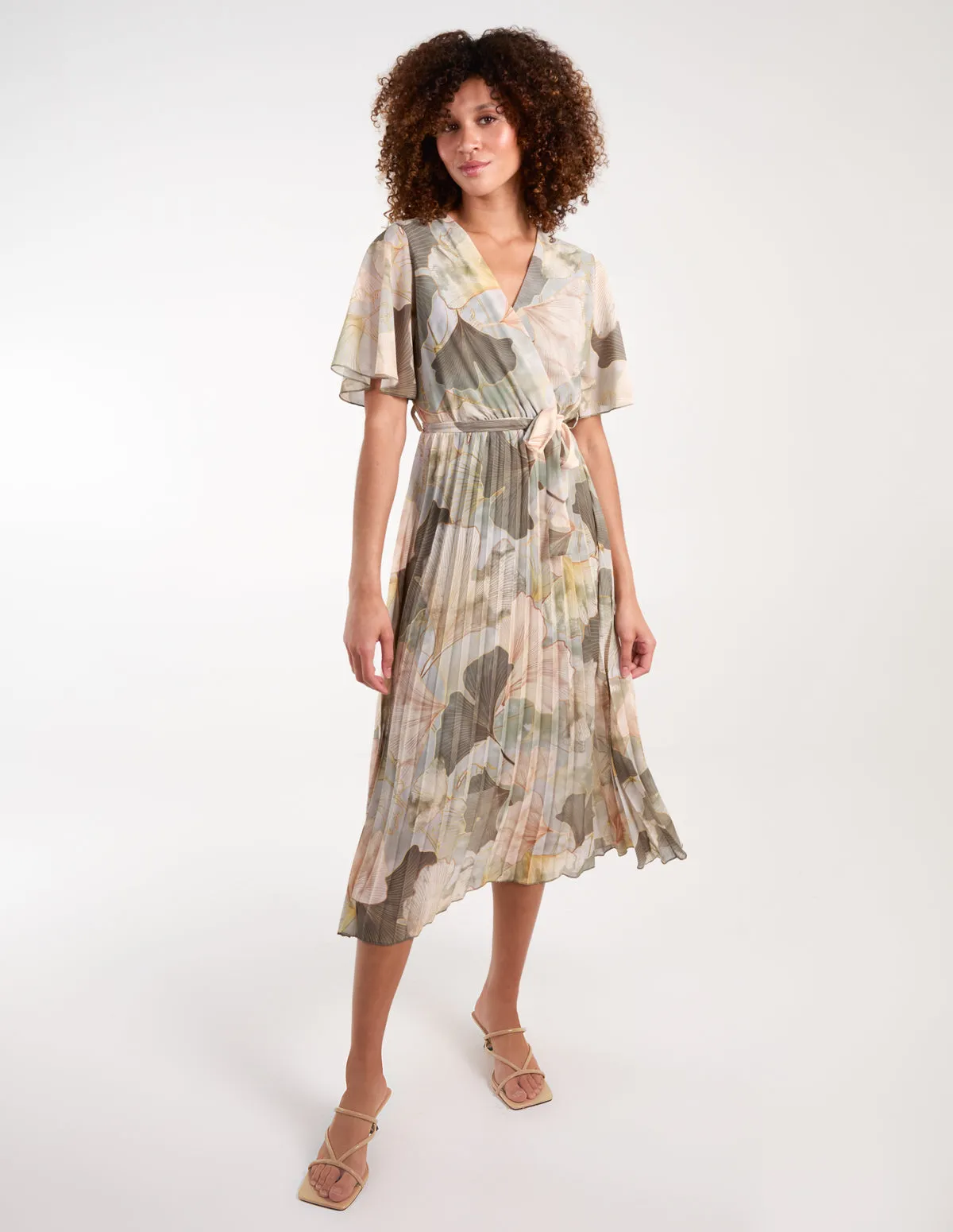 Watercolour Shell Print Pleated Crossover Dress