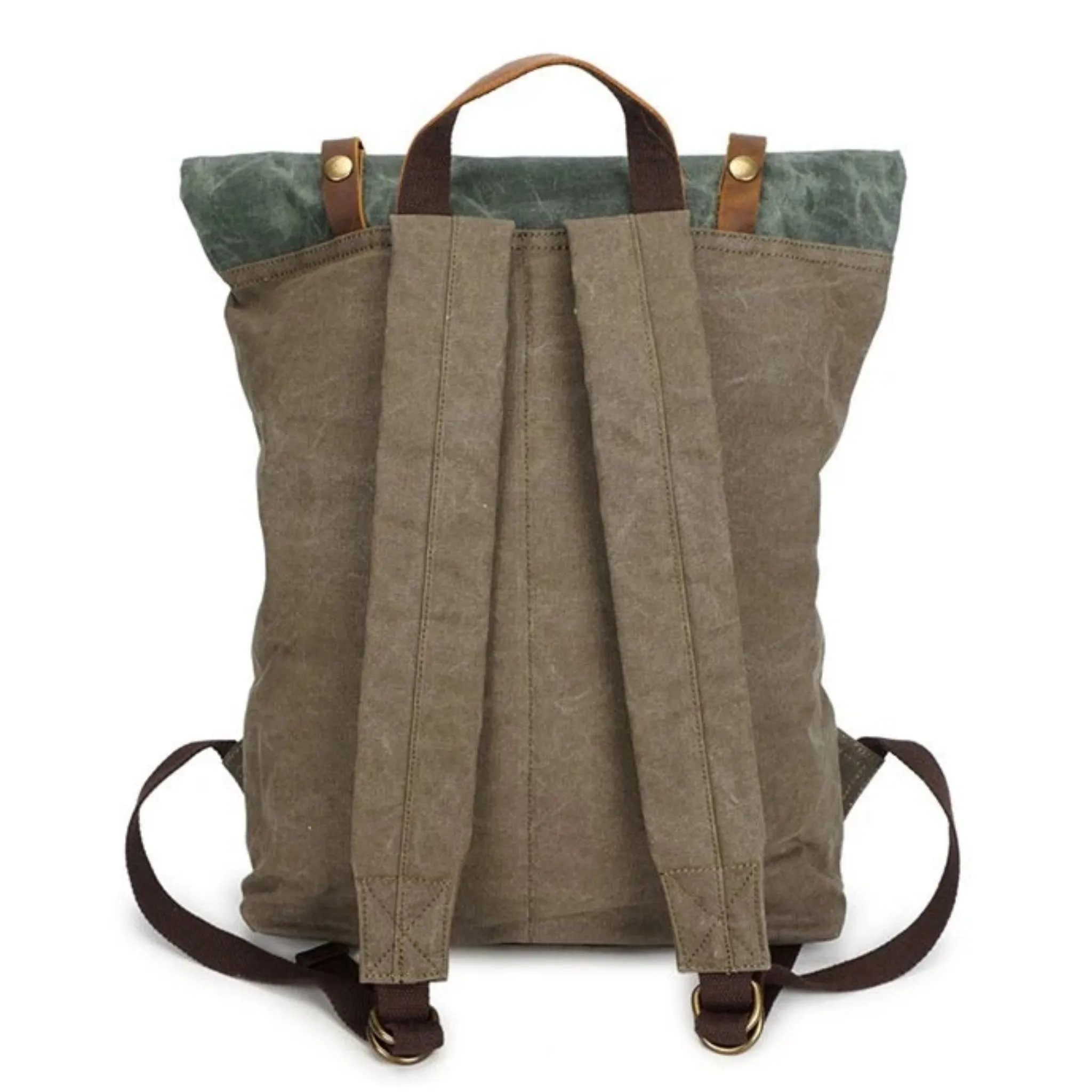Waxed Canvas With Leather Unisex Hiking School Backpack