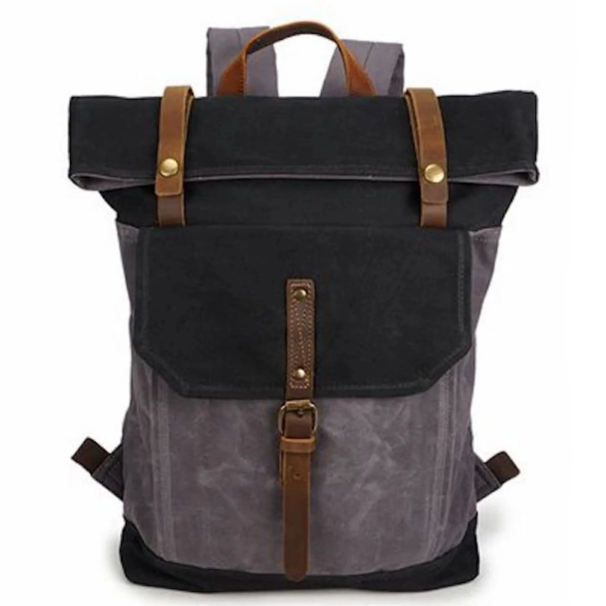 Waxed Canvas With Leather Unisex Hiking School Backpack