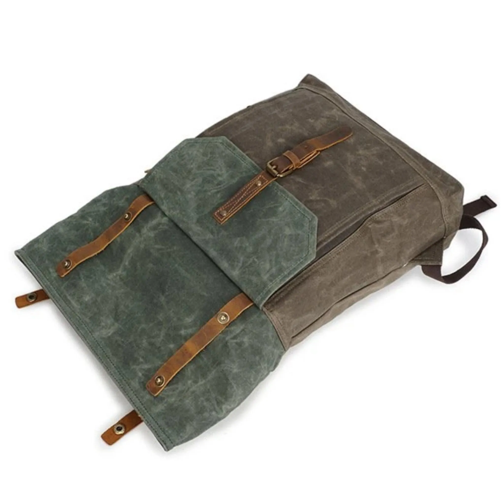 Waxed Canvas With Leather Unisex Hiking School Backpack