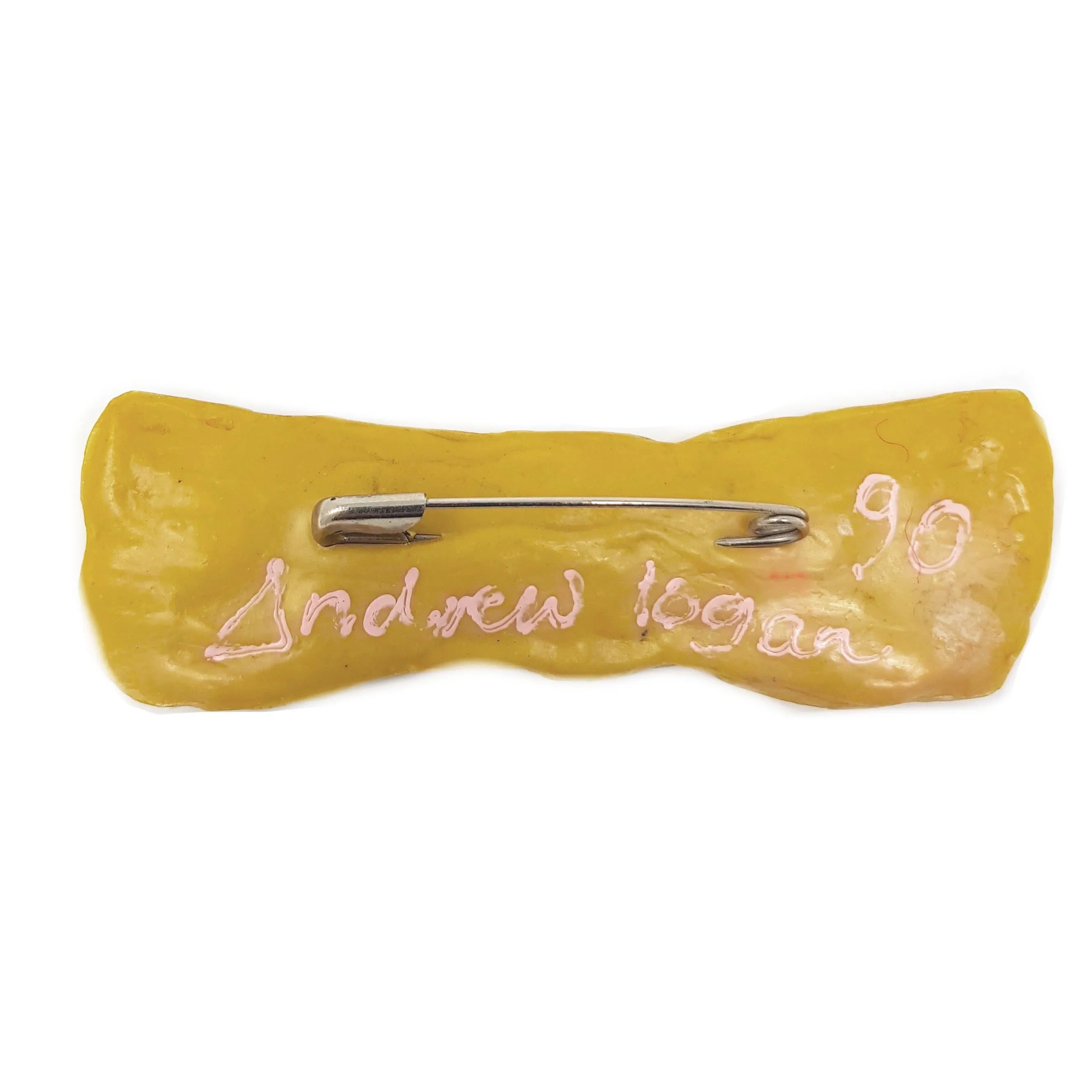 WHITE AND YELLOW BOW TIE BROOCH, 1990