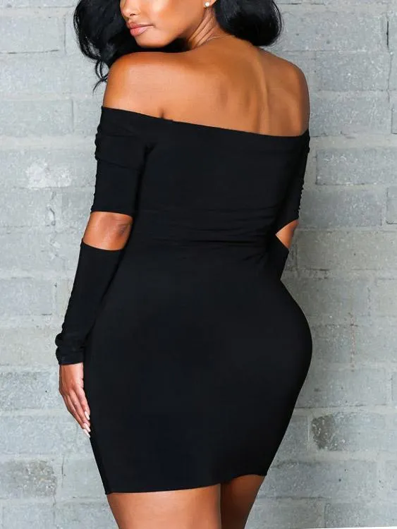 Wholesale Black Off The Shoulder Long Sleeve Plain Bodycon Mini Dress
