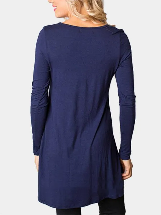 Wholesale Round Neck Stripe Long Sleeve Navy Mini Dress