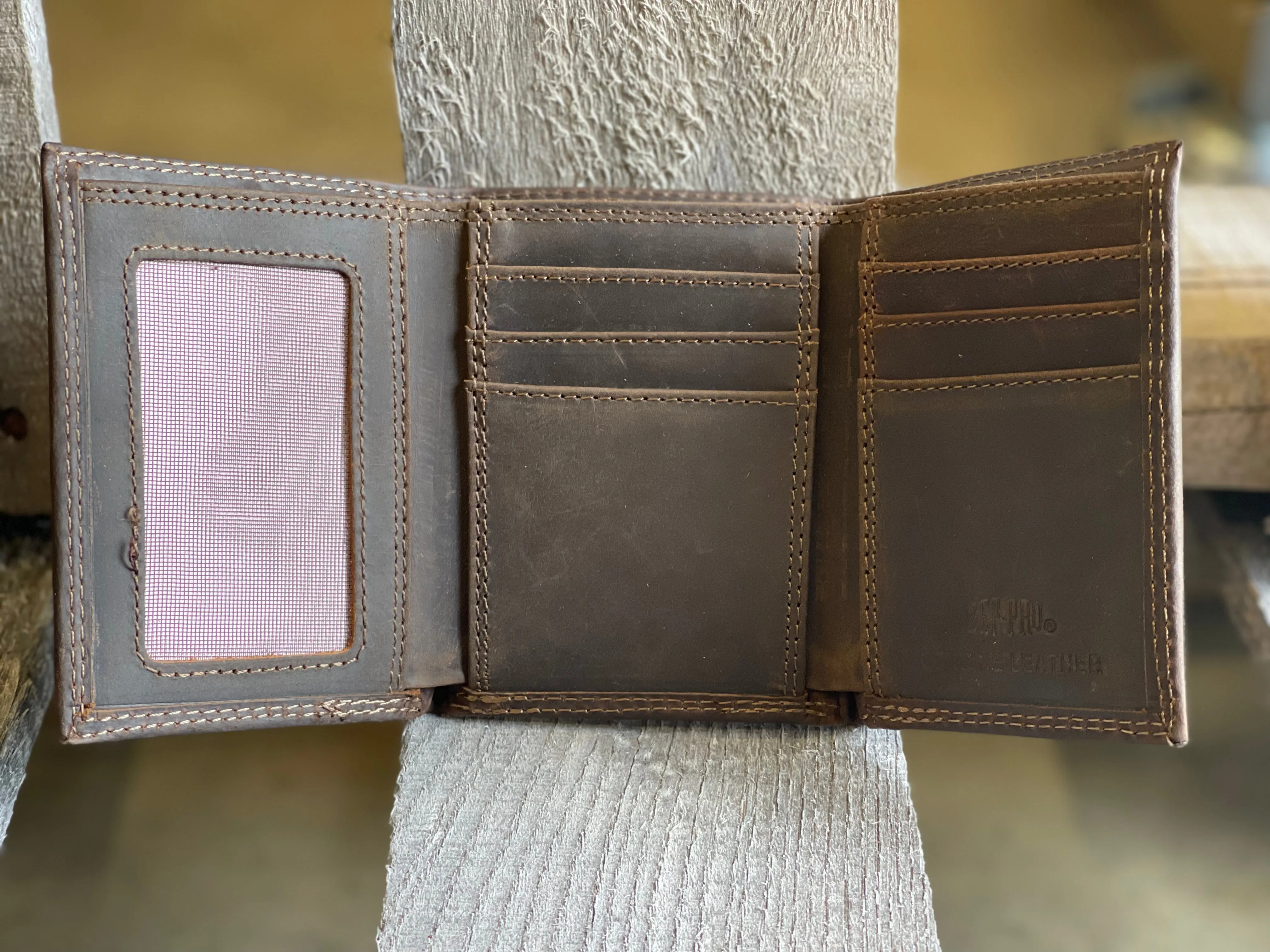 Zep-Pro IWT2CRZH-USM University of Southern Miss Brown “Crazy Horse” Leather Tri-fold Wallet