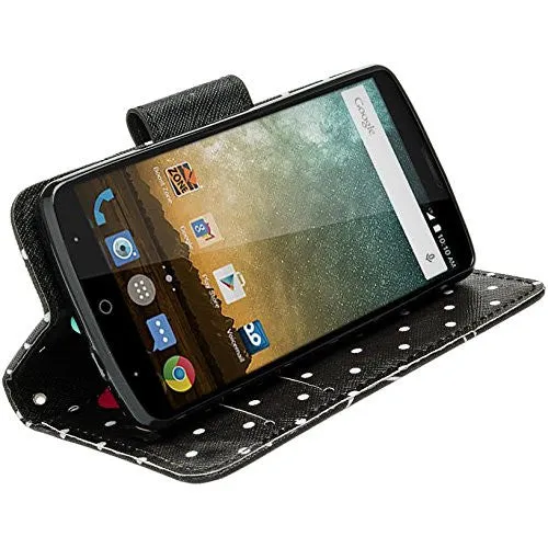 ZTE Ultra Case | ZTE Quest | ZTE Uhura Case, Wrist Strap Magnetic Flip Fold[Kickstand] Pu Leather Wallet Case with ID & Credit Card Slots for ZTE Ultra/Quest/Uhura - Polka Dot Hearts